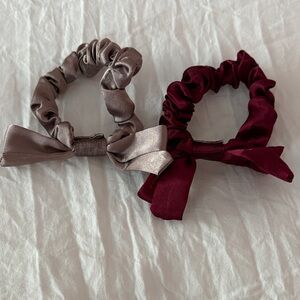 Luxurious Satin Hair Ties - Deep Red and Soft Taupe